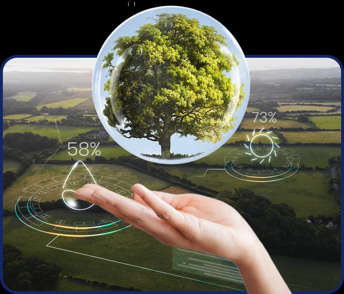 Sustainability visualization with a tree in a bubble